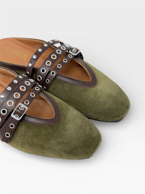 Sabot in suede verde con cinturini borchiati IL LACCIO | 5321VELOURBOSCO/MOUSSECIOCCO
